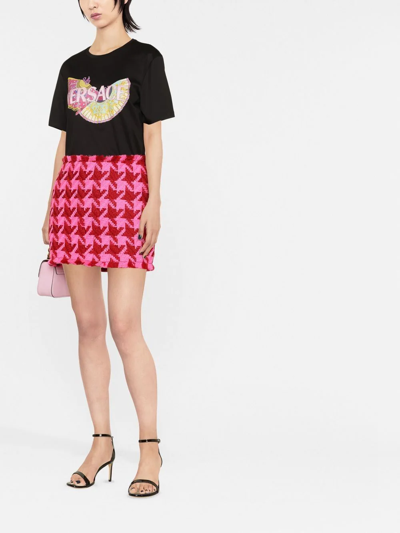 Shop Versace Houndstooth Pattern Mini Skirt In Rosa