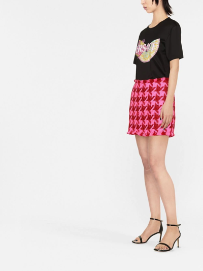 Shop Versace Houndstooth Pattern Mini Skirt In Rosa