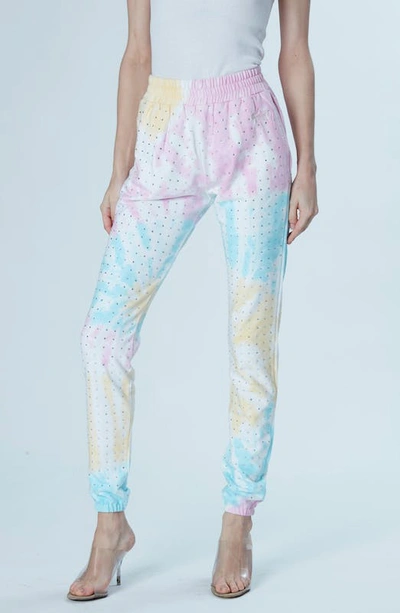 Shop Frankie B Kendall High Rise Sweatpants- Pink/blue/yellow Tie Dye