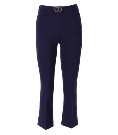 Shop Twinset Blue Cropped Flare Pants