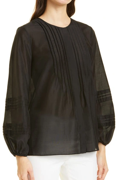 Shop Kobi Halperin Marika Pintuck Cotton & Silk Blouse In Black