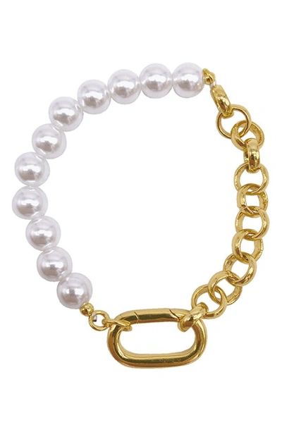 Shop Adornia Imitation Pearl & Chain Bracelet In White
