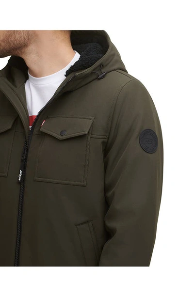 Levi's Soft Shell Faux Shearling Lined Jacket In Olive