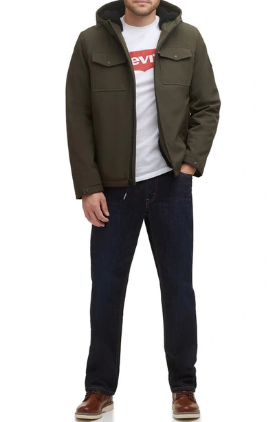 Levi's Soft Shell Faux Shearling Lined Jacket In Olive