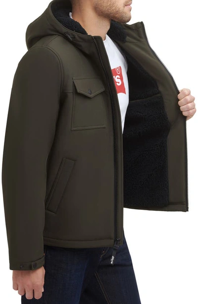 Levi's Soft Shell Faux Shearling Lined Jacket In Olive
