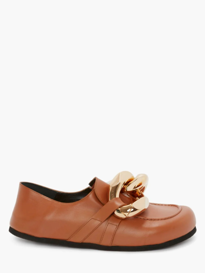 Shop Jw Anderson Closed Back Leather Chain Loafers In Brown