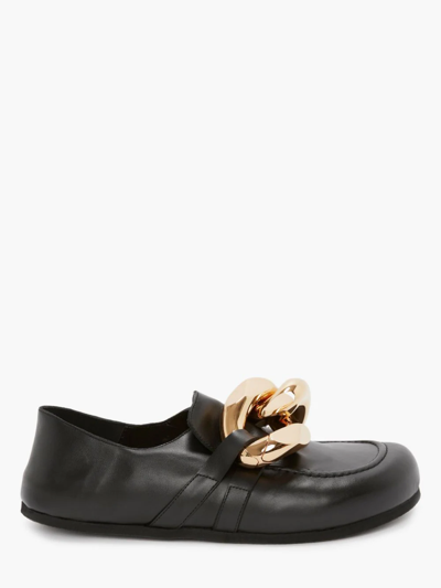 Shop Jw Anderson Closed Back Leather Chain Loafers In Black