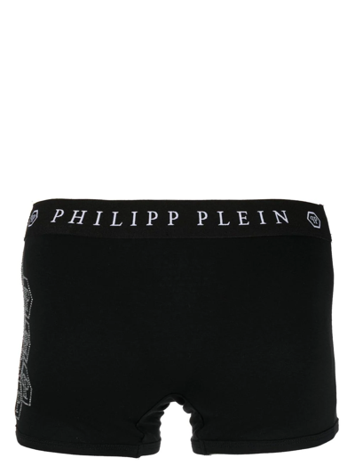Shop Philipp Plein Rhinestone-skull Logo-waistband Boxers In Black