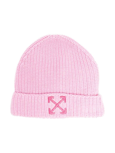 Shop Off-white Knitted Logo Beanie In Pink