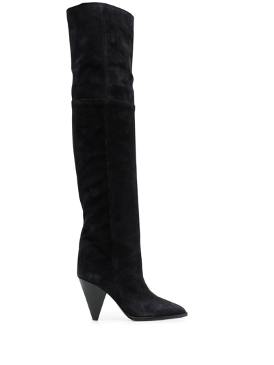 Shop Isabel Marant Riria Suede Thigh-high Boots In Blue