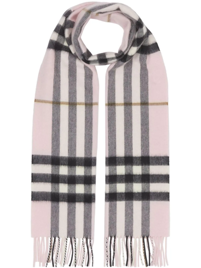Shop Burberry The Classic Check-pattern Fringed Scarf In Pink