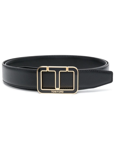 Shop Tom Ford Logo-buckle Leather Belt In Black