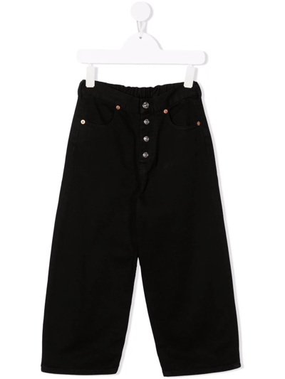 Shop Mm6 Maison Margiela Button-detail Wide-leg Jeans In Black