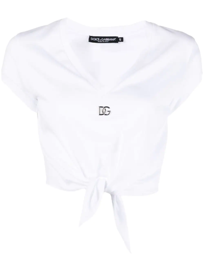 Shop Dolce & Gabbana Dg Knot-front T-shirt In White