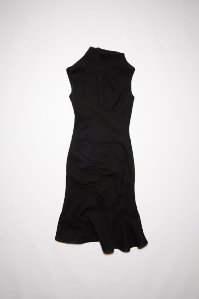 Shop Acne Studios Asymmetric High Neck Wool Dress In Black