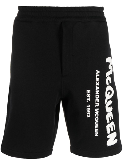 Shop Alexander Mcqueen Logo Shorts In Nero