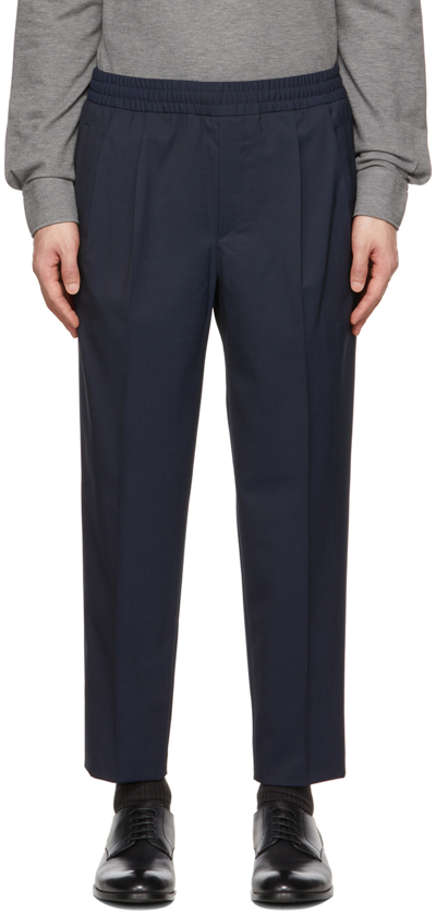 Shop Zegna Navy Wool Trousers In 4zf045 Blue