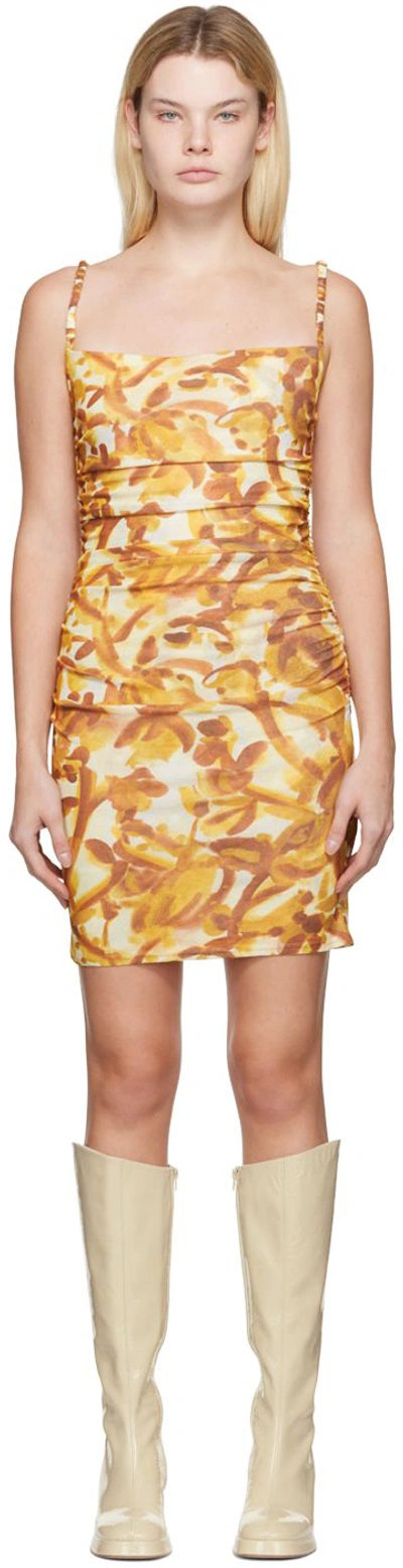 Shop Nanushka Brown & Yellow Adie Minidress In Botanic Aquarelle