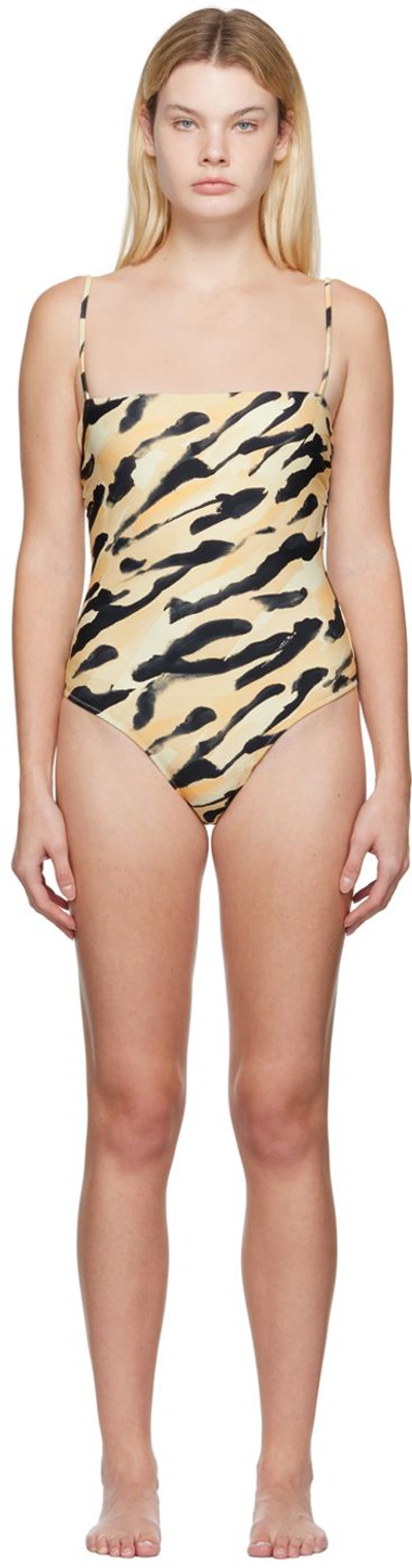 Nanushka Soline Animal Print One-piece Swimsuit In Hand Painted Abstrac