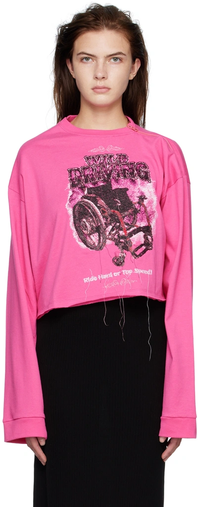 Shop Doublet Pink Off-shoulder Long Sleeve T-shirt