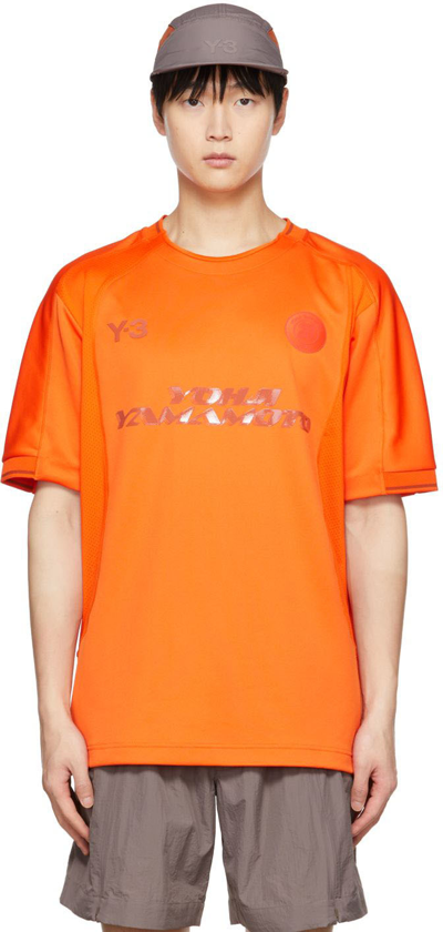 Y-3 Yohji Football Logo Print Crewneck Short Sleeve T-shirt In Orange |  ModeSens