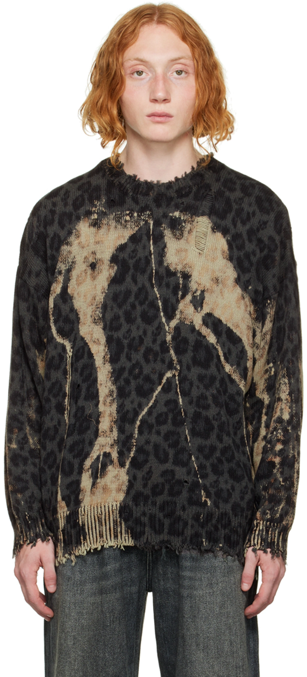 R13 Bleached Leopard Print Oversized fit Sweater In Charcoal Leopard ModeSens