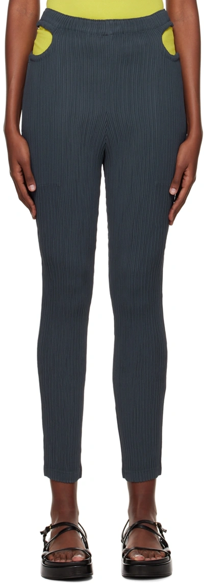 Shop Issey Miyake Navy Hatching Trousers In 75 Navy