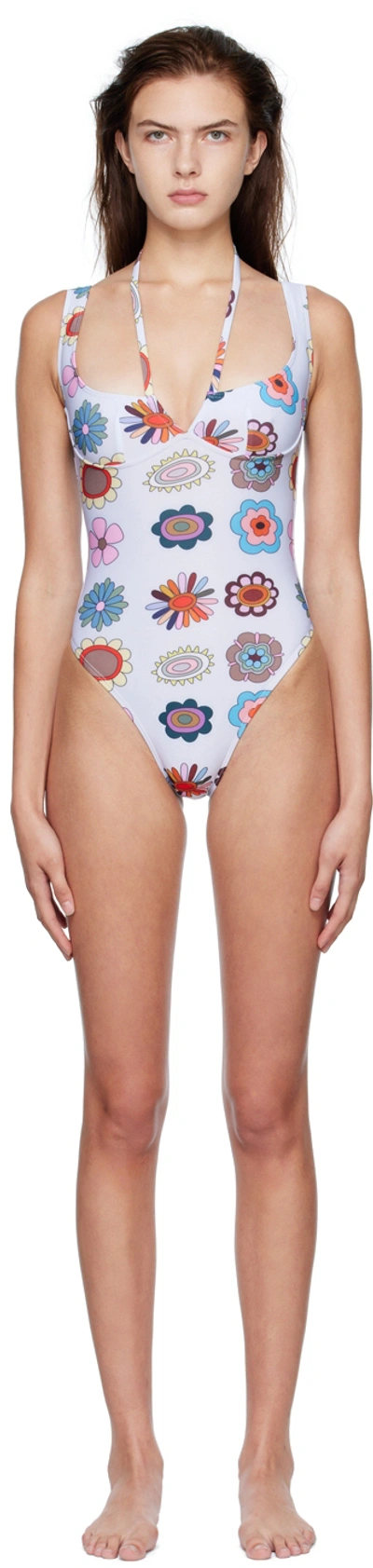 Shop Fensi Ssense Exclusive Purple Psychedelic Daisies One-piece Swimsuit In Multicolor
