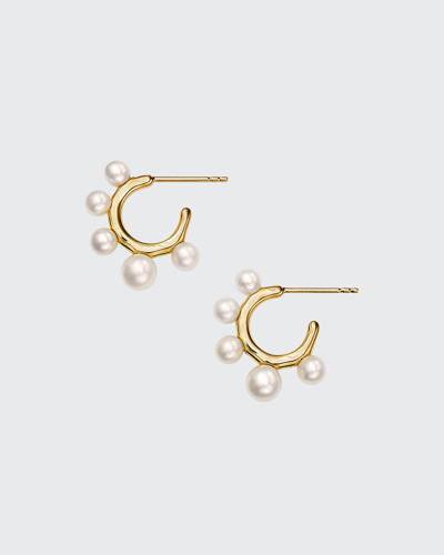 Shop Ippolita Teeny Hoop Earrings With Graduated Stones In 18k Gold In Pearl