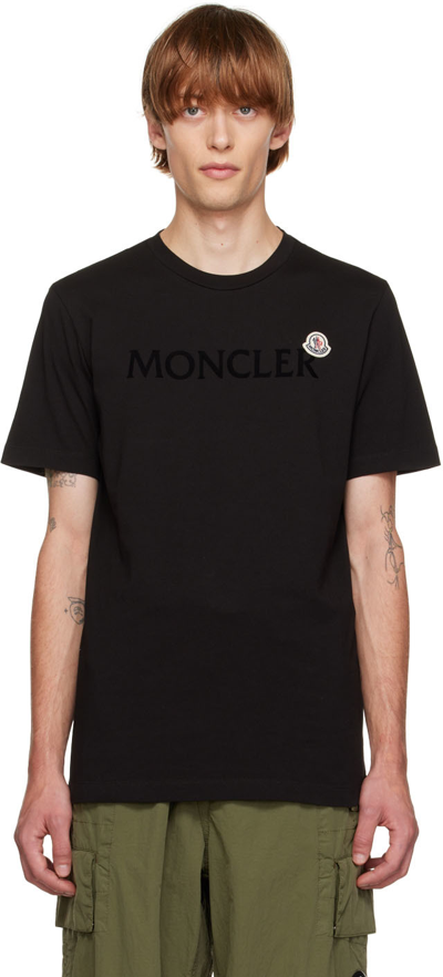 Moncler Men T-shirt With Flocked Cotton Logo In 999 Black