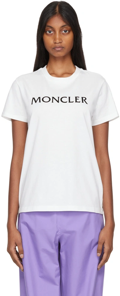 Shop Moncler White Flocked T-shirt In 033 White