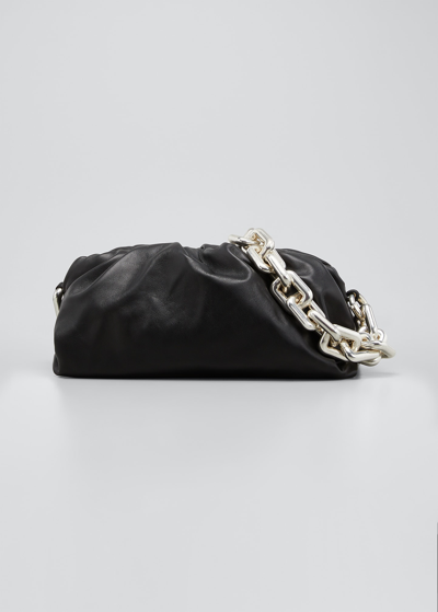 Shop Bottega Veneta Medium Ruched Napa Chain Pouch Bag In Black/silver