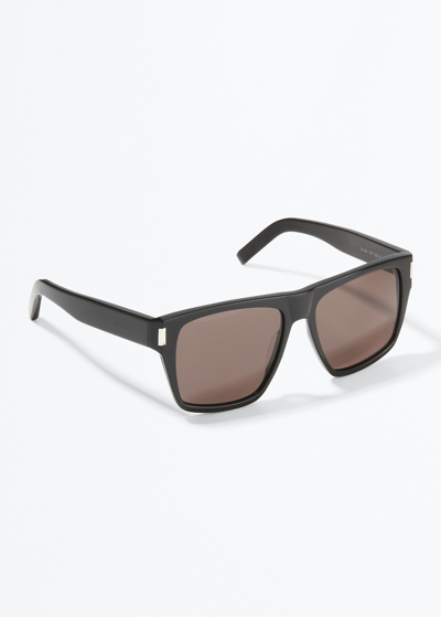 Shop Saint Laurent Sl 424 Rectangle Acetate Sunglasses In 002 Avana