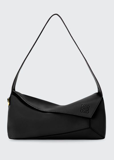Shop Loewe Puzzle Calfskin Hobo Bag In Black