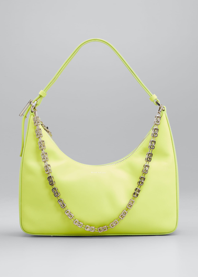 Shop Givenchy Moon Cut-out Calfskin Small Hobo Bag In Fluo Yellow