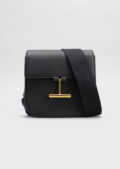 Shop Tom Ford Tara Mini Crossbosy In Grained Leather With Webbed Strap In Black