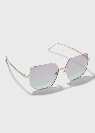 Shop Cartier Oversized Square Metal Sunglasses In 004 Platinum