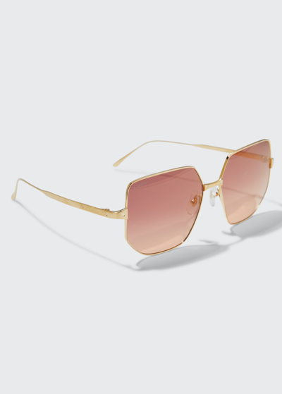 Shop Cartier Oversized Square Metal Sunglasses In 002 Golden/brown