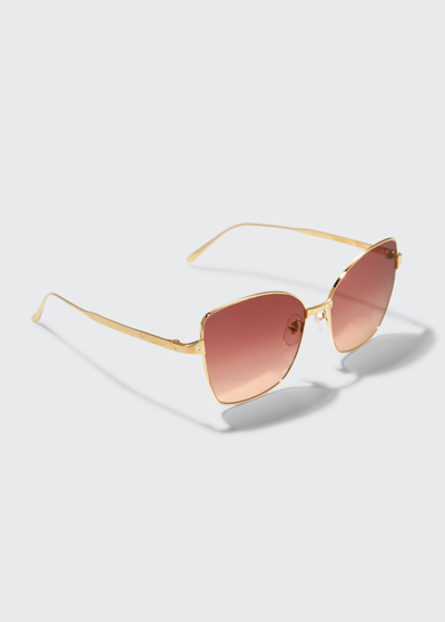Shop Cartier Metal Cat-eye Sunglasses In 001 Golden/grey
