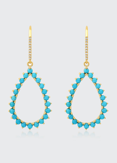 Shop Jennifer Meyer 3-prong Turquoise Open Teardrop Earrings In Yellow Gold In Yg