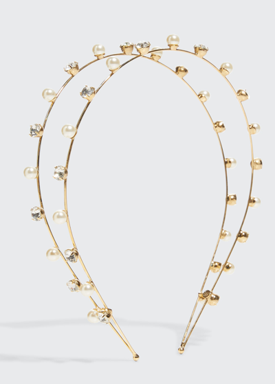 Shop Jennifer Behr Double Wire Pearly Crystal Headband In Crystal Gold