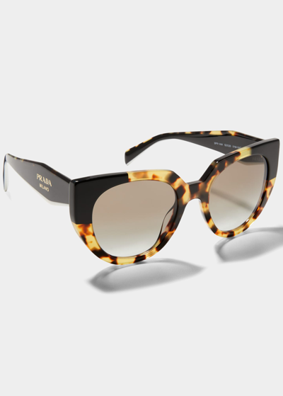 Shop Prada Oversized Acetate Cat-eye Sunglasses In Black Tort