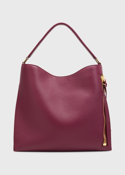 Shop Tom Ford Alix Small Calfskin Hobo Bag In Cranberry