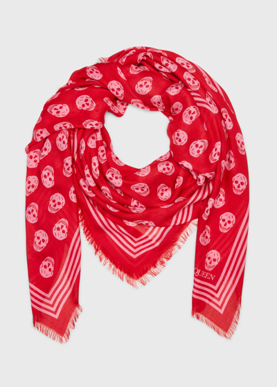 Shop Alexander Mcqueen Skull Print Modal Scarf In Lacquer Pink