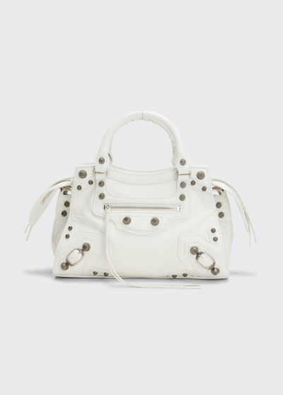 Shop Balenciaga Cagole Xs Leather Top-handle Bag In 9104 Optic White