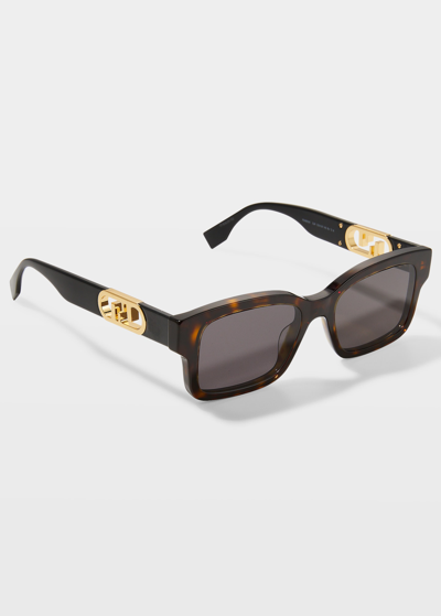 Shop Fendi Men's Gold-tone Ff-logo Rectangle Sunglasses In Dhavsmk