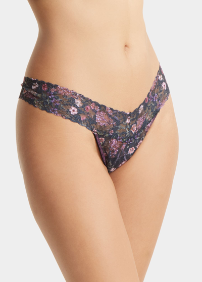 Shop Hanky Panky Printed Low-rise Signature Lace Thong In Black Multi
