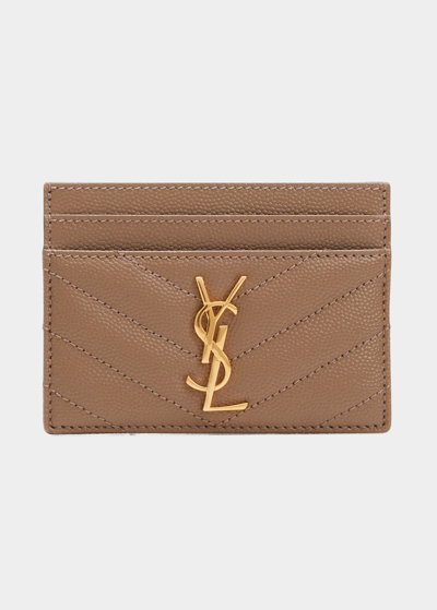 Shop Saint Laurent Ysl Grain De Poudre Leather Card Case, Golden Hardware In 2346 Taupe