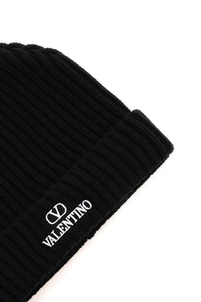 Shop Valentino Garavani Vlogo Signatue Beanie Hat In Black