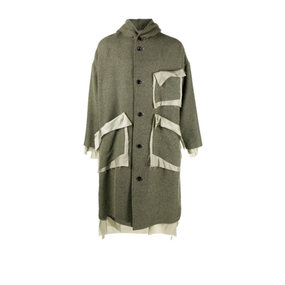 Shop Sulvam Green Deconstructed Single-breasted Wool Coat